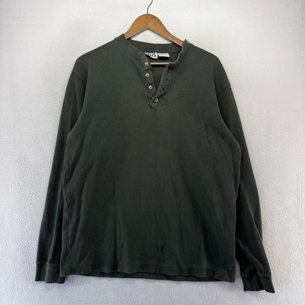 Vintage Falls Creek Thermal Mens Large Green Henley Ribbed Faded Grunge Muscle